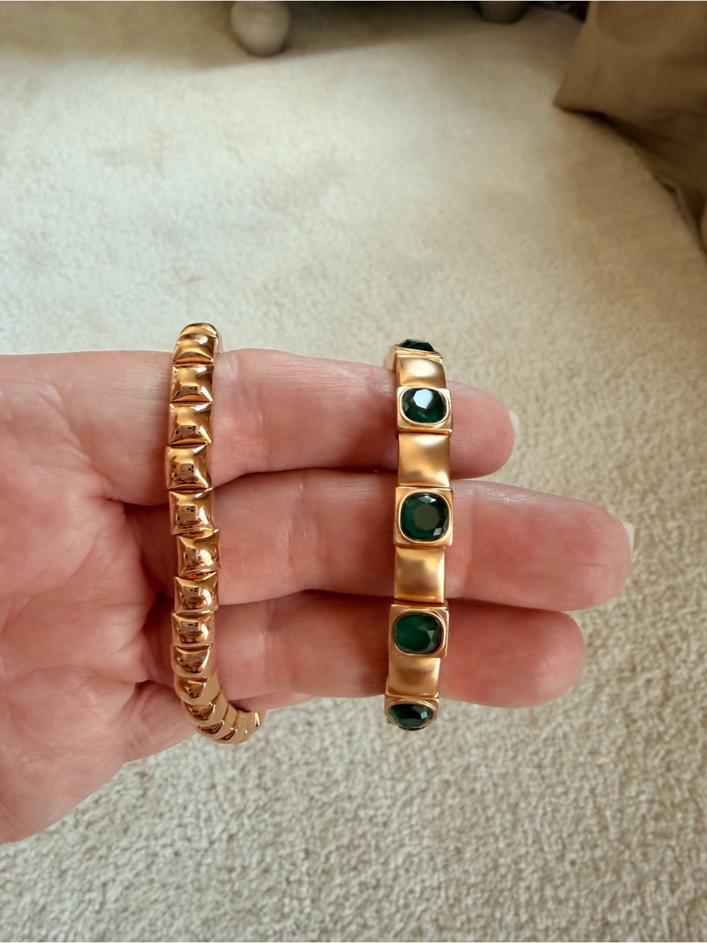 Roxanne Assoulin Gold Tone Bracelet with Green Gem Accents - Women Jewelry